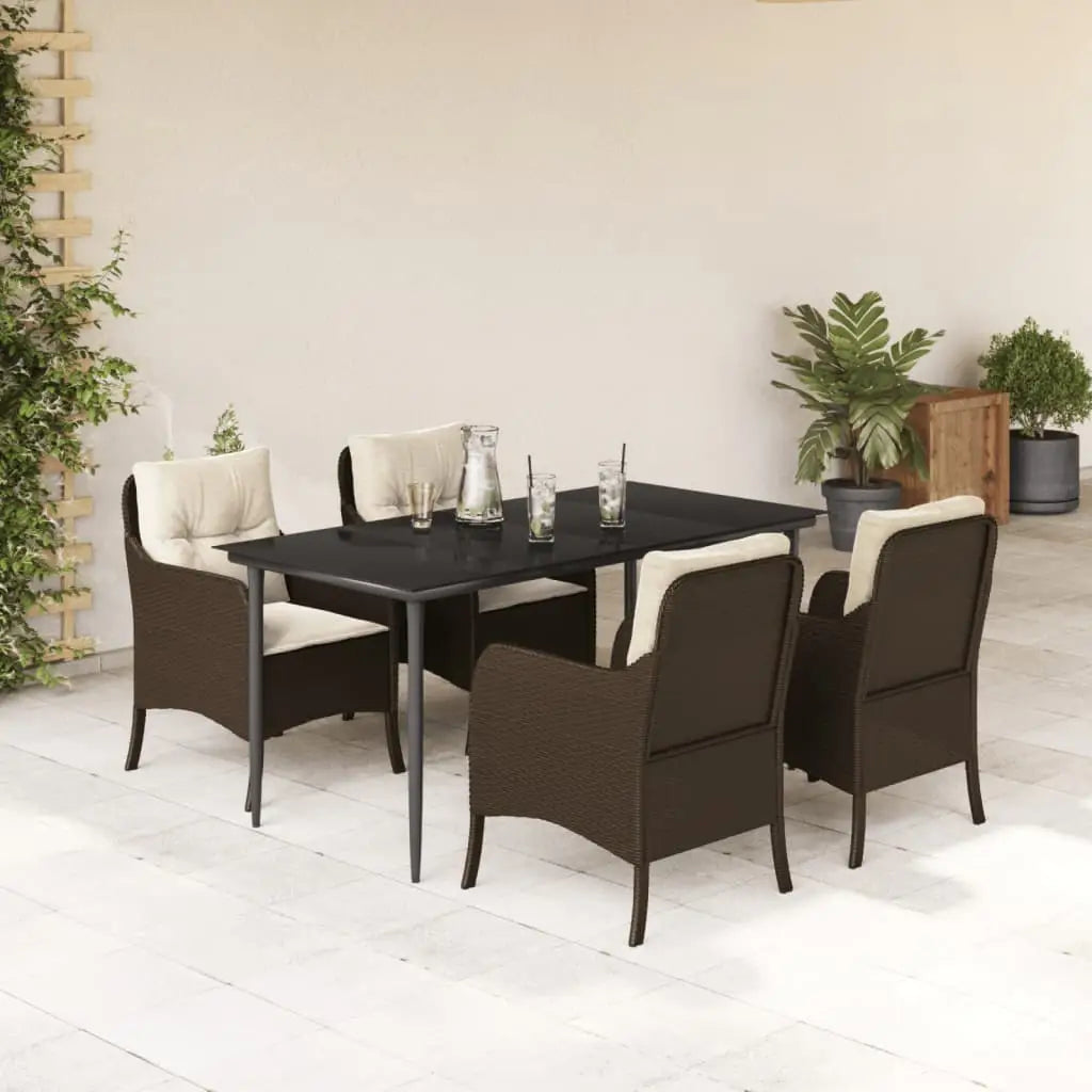 vidaXL 5 Piece Patio Dining Set with Cushions Brown Poly Rattan - Dining Set