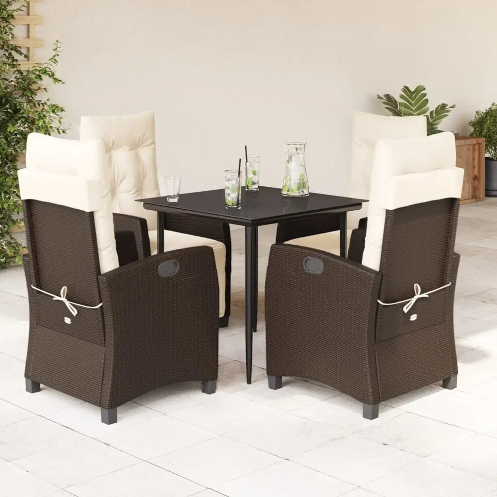 vidaXL 5 Piece Patio Dining Set with Cushions Brown Poly Rattan - Dining Set