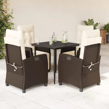 vidaXL 5 Piece Patio Dining Set with Cushions Brown Poly Rattan - Dining Set