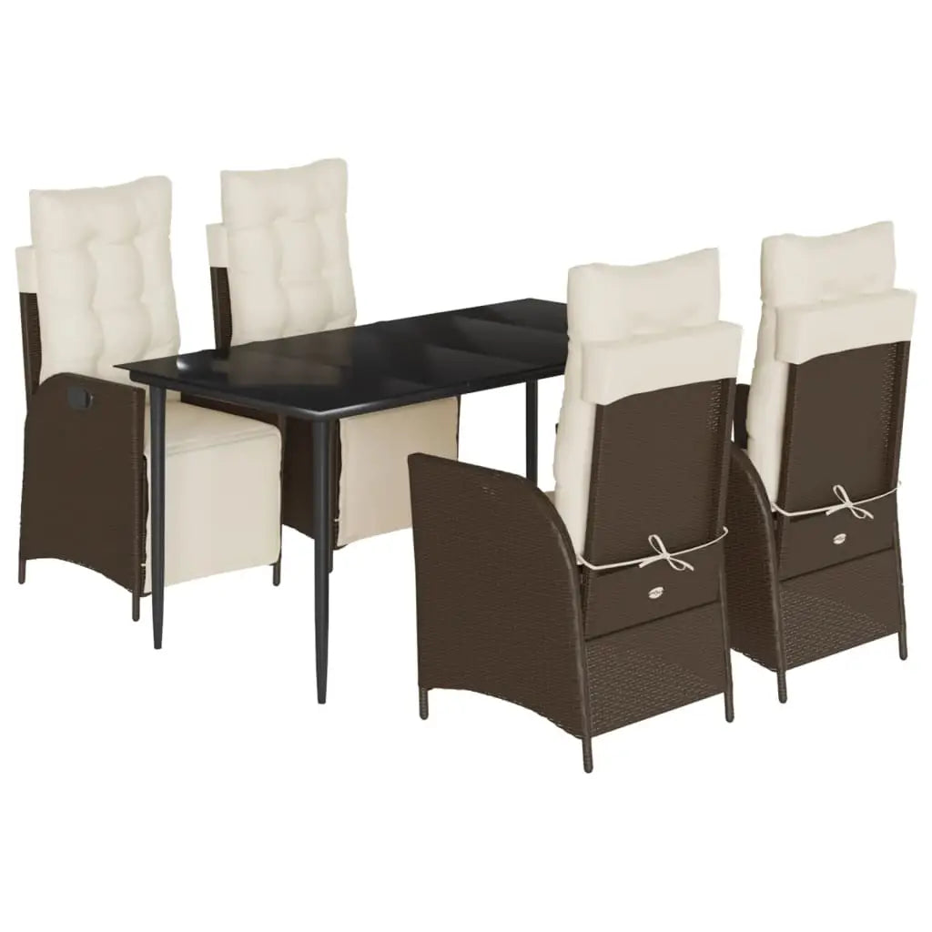 vidaXL 5 Piece Patio Dining Set with Cushions Brown Poly Rattan - Dining Set