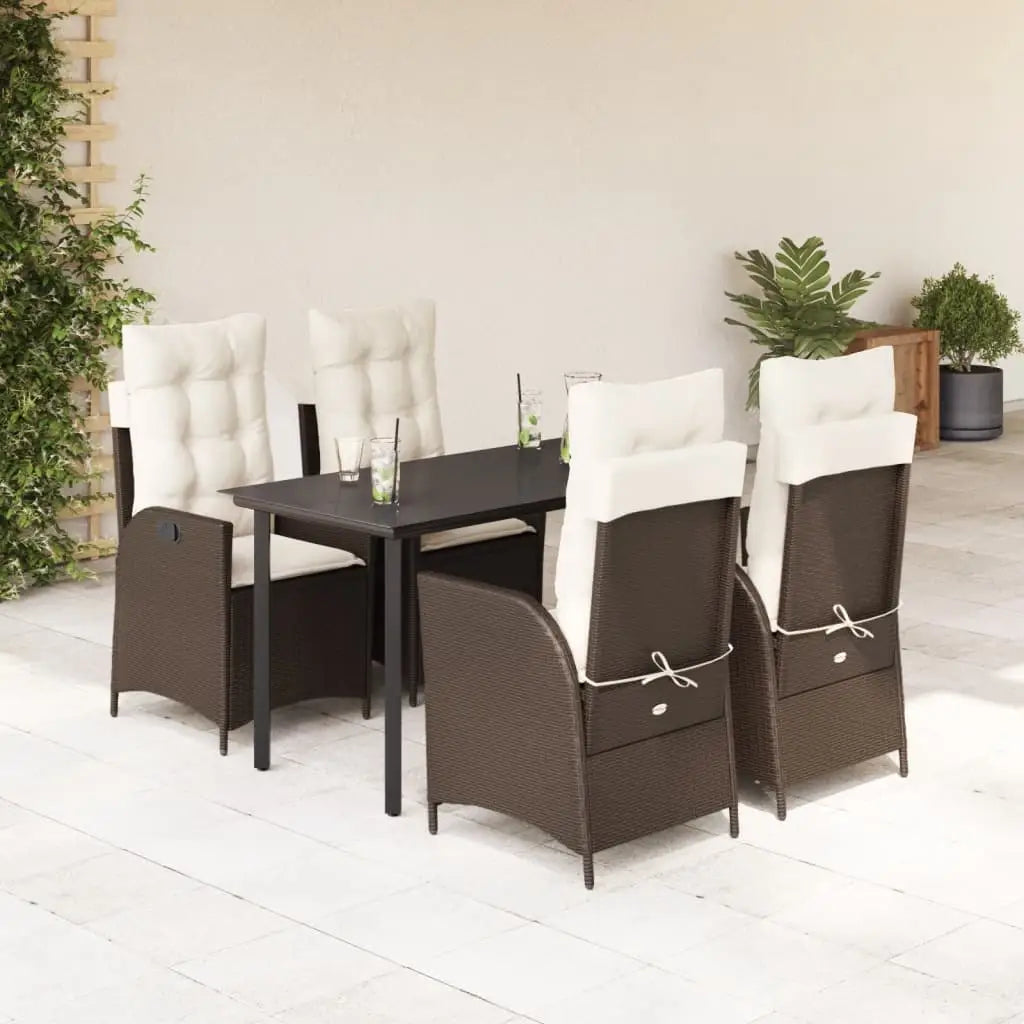 vidaXL 5 Piece Patio Dining Set with Cushions Brown Poly Rattan - Dining Set