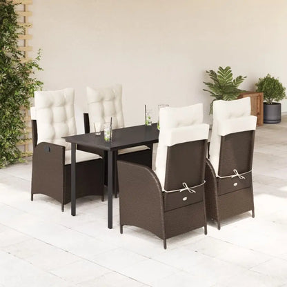 vidaXL 5 Piece Patio Dining Set with Cushions Brown Poly Rattan - Dining Set