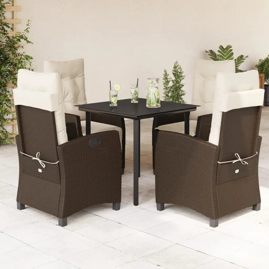 vidaXL 5 Piece Patio Dining Set with Cushions Brown Poly Rattan - Outdoor Furniture Set