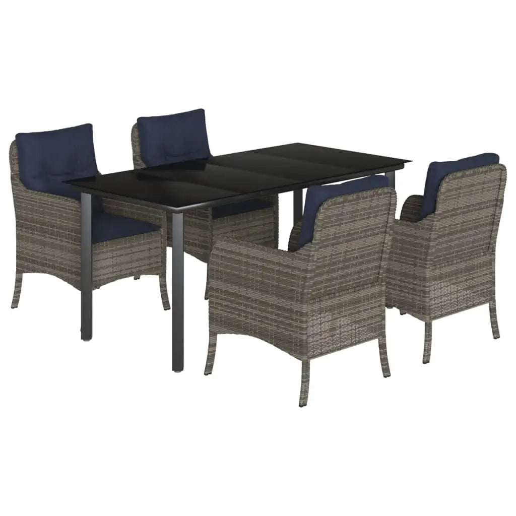vidaXL 5 Piece Patio Dining Set with Cushions Gray Poly Rattan - Outdoor Furniture Set