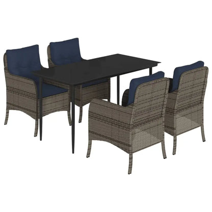 vidaXL 5 Piece Patio Dining Set with Cushions Gray Poly Rattan - Dining Set