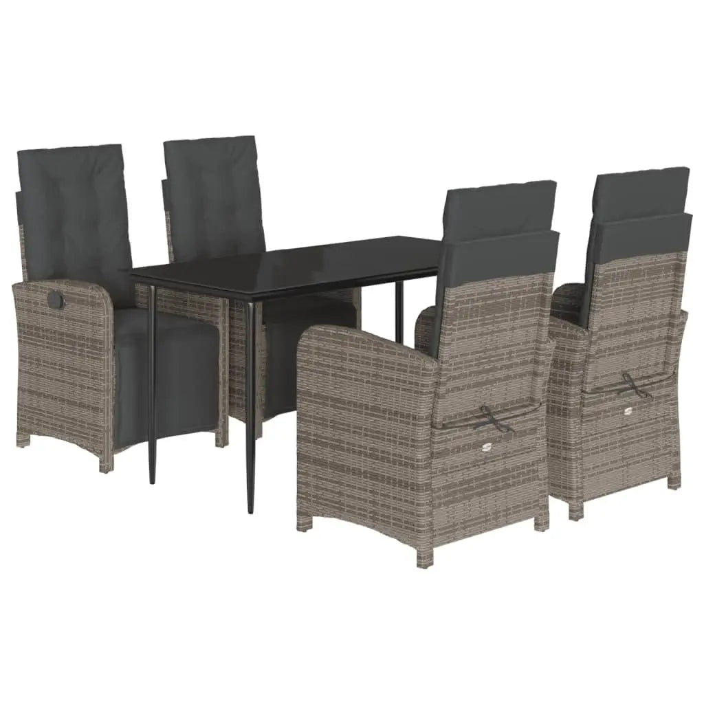 vidaXL 5 Piece Patio Dining Set with Cushions Gray Poly Rattan - Patio Dining Set