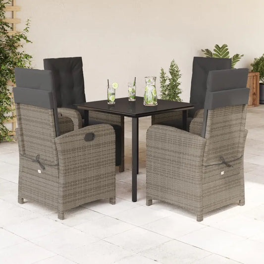 vidaXL 5 Piece Patio Dining Set with Cushions Gray Poly Rattan - Outdoor Furniture Set
