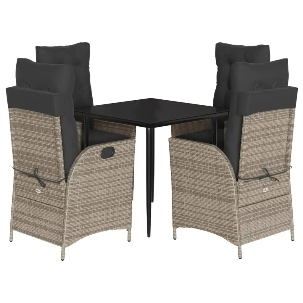 vidaXL 5 Piece Patio Dining Set with Cushions Gray Poly Rattan - Dining Set