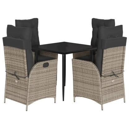 vidaXL 5 Piece Patio Dining Set with Cushions Gray Poly Rattan - Dining Set