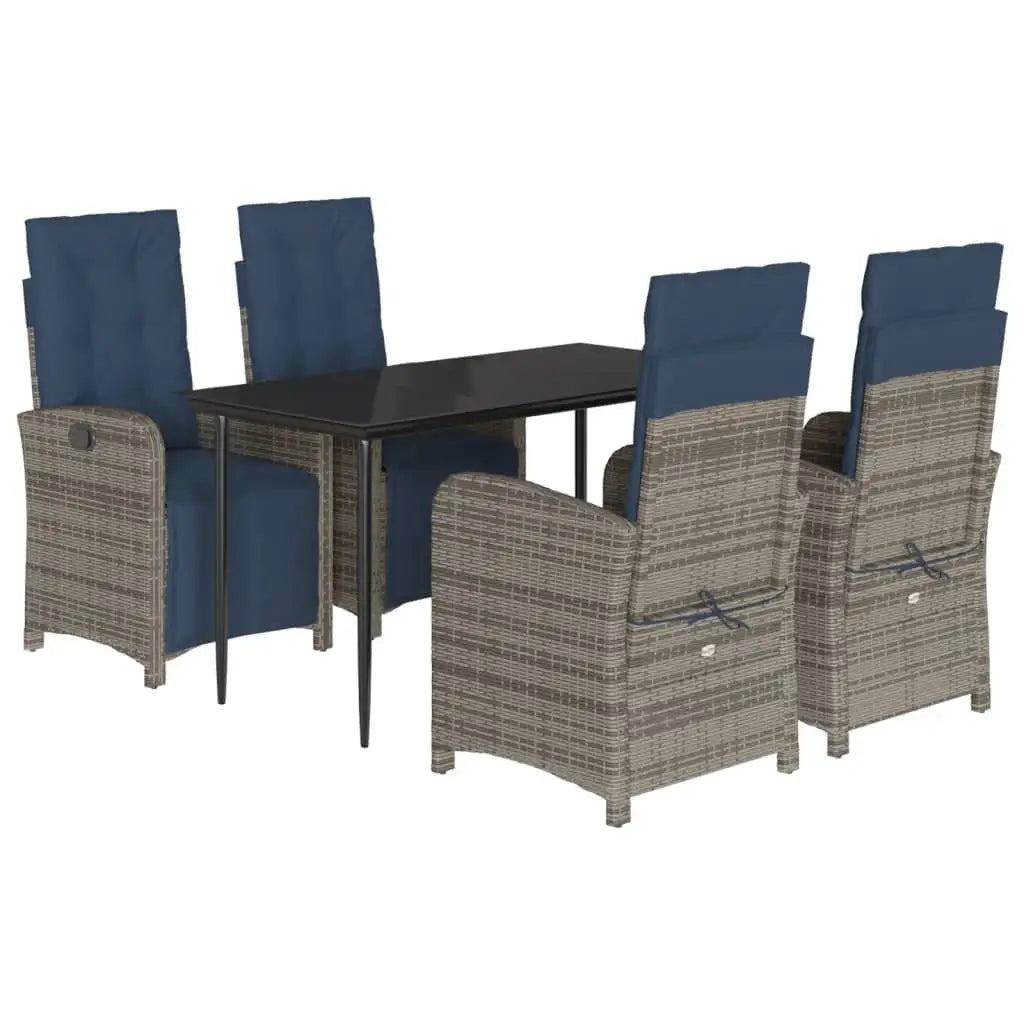 vidaXL 5 Piece Patio Dining Set with Cushions Gray Poly Rattan - Patio Dining Set