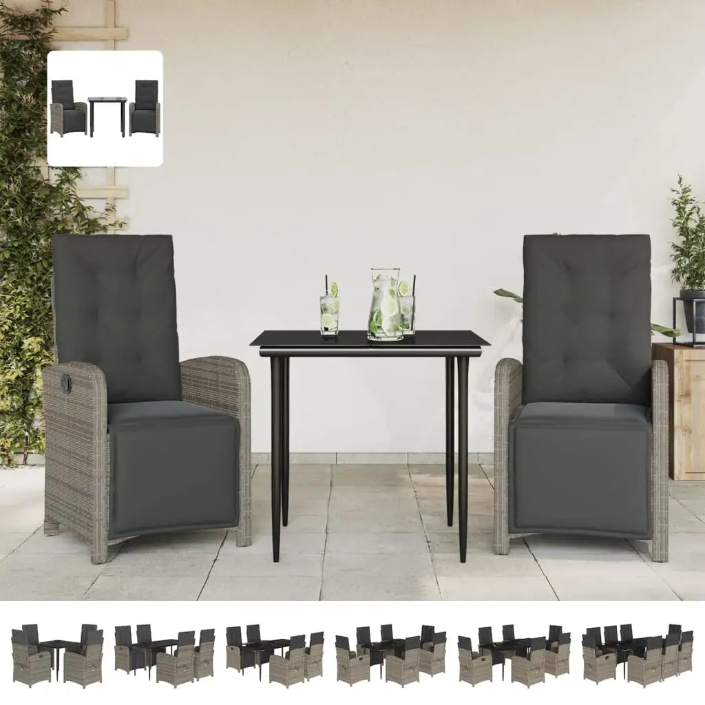 vidaXL 5 Piece Patio Dining Set with Cushions Gray Poly Rattan - Patio Dining Set