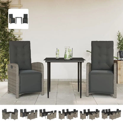 vidaXL 5 Piece Patio Dining Set with Cushions Gray Poly Rattan - Patio Dining Set