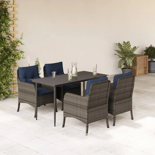 vidaXL 5 Piece Patio Dining Set with Cushions Gray Poly Rattan - Dining Set