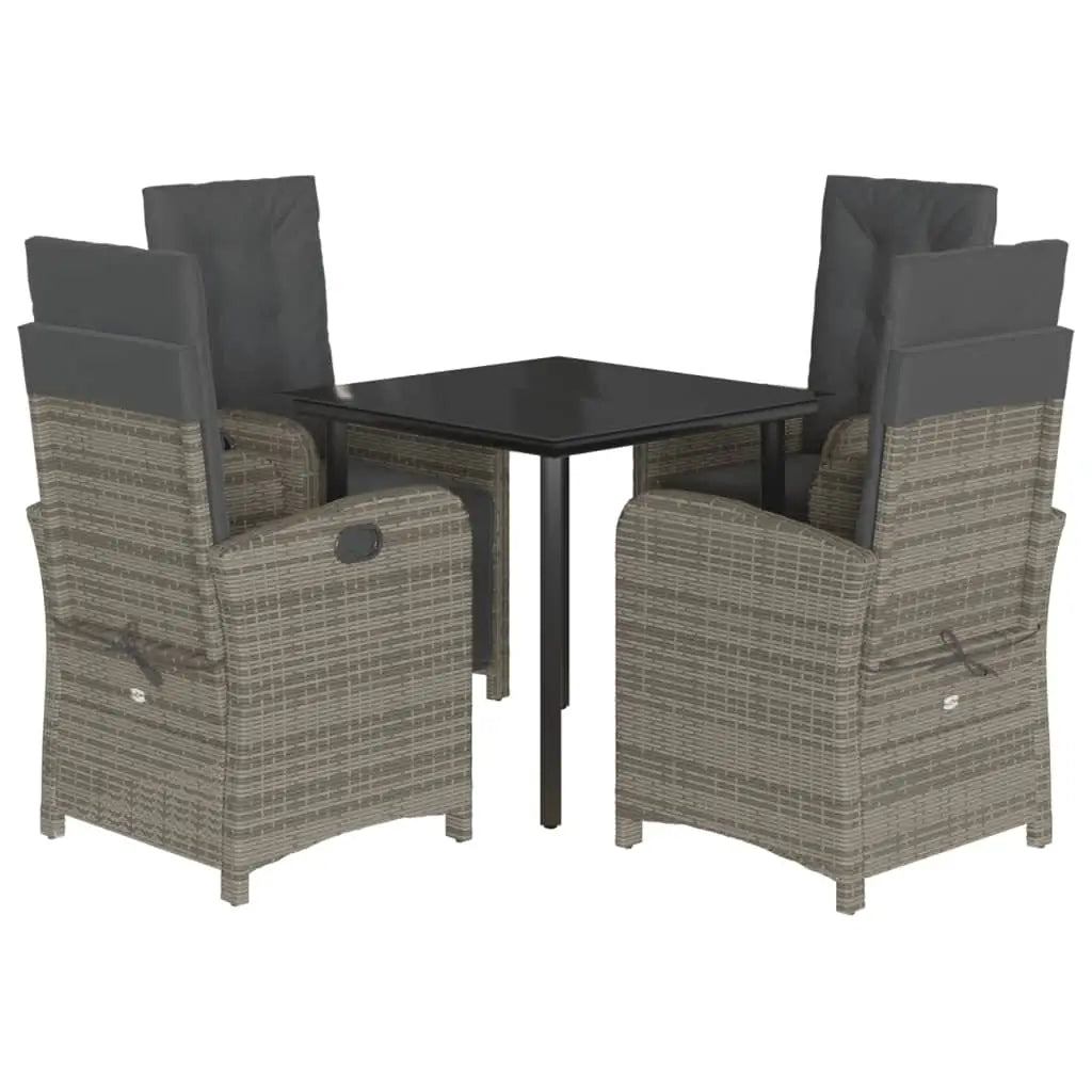 vidaXL 5 Piece Patio Dining Set with Cushions Gray Poly Rattan - Outdoor Furniture Set