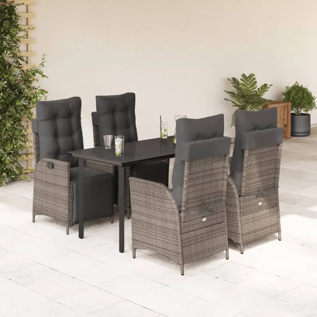 vidaXL 5 Piece Patio Dining Set with Cushions Gray Poly Rattan - Dining Set