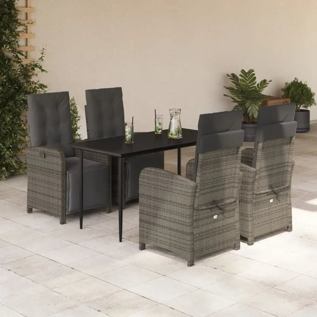 vidaXL 5 Piece Patio Dining Set with Cushions Gray Poly Rattan - Patio Dining Set