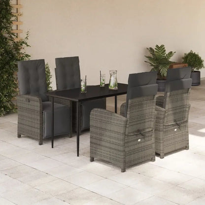 vidaXL 5 Piece Patio Dining Set with Cushions Gray Poly Rattan - Patio Dining Set