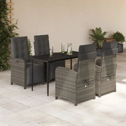 vidaXL 5 Piece Patio Dining Set with Cushions Gray Poly Rattan - Patio Dining Set