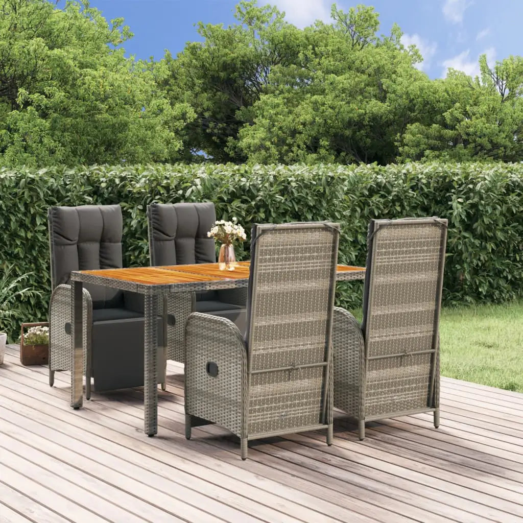 vidaXL 5 Piece Patio Dining Set with Cushions Gray Poly Rattan - Furniture > Outdoor Furniture > Outdoor Furniture Sets