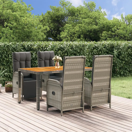 vidaXL 5 Piece Patio Dining Set with Cushions Gray Poly Rattan - Furniture > Outdoor Furniture > Outdoor Furniture Sets