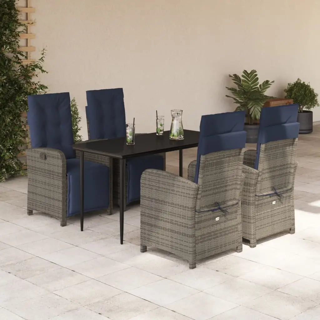 vidaXL 5 Piece Patio Dining Set with Cushions Gray Poly Rattan - Patio Dining Set