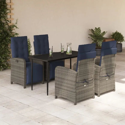 vidaXL 5 Piece Patio Dining Set with Cushions Gray Poly Rattan - Patio Dining Set