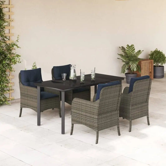 vidaXL 5 Piece Patio Dining Set with Cushions Gray Poly Rattan - Outdoor Furniture Set