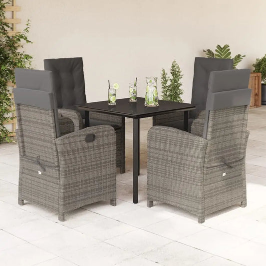 vidaXL 5 Piece Patio Dining Set with Cushions Gray Poly Rattan - Dining Set
