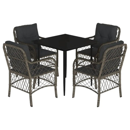vidaXL 5 Piece Patio Dining Set with Cushions Gray Poly Rattan - Dining Set