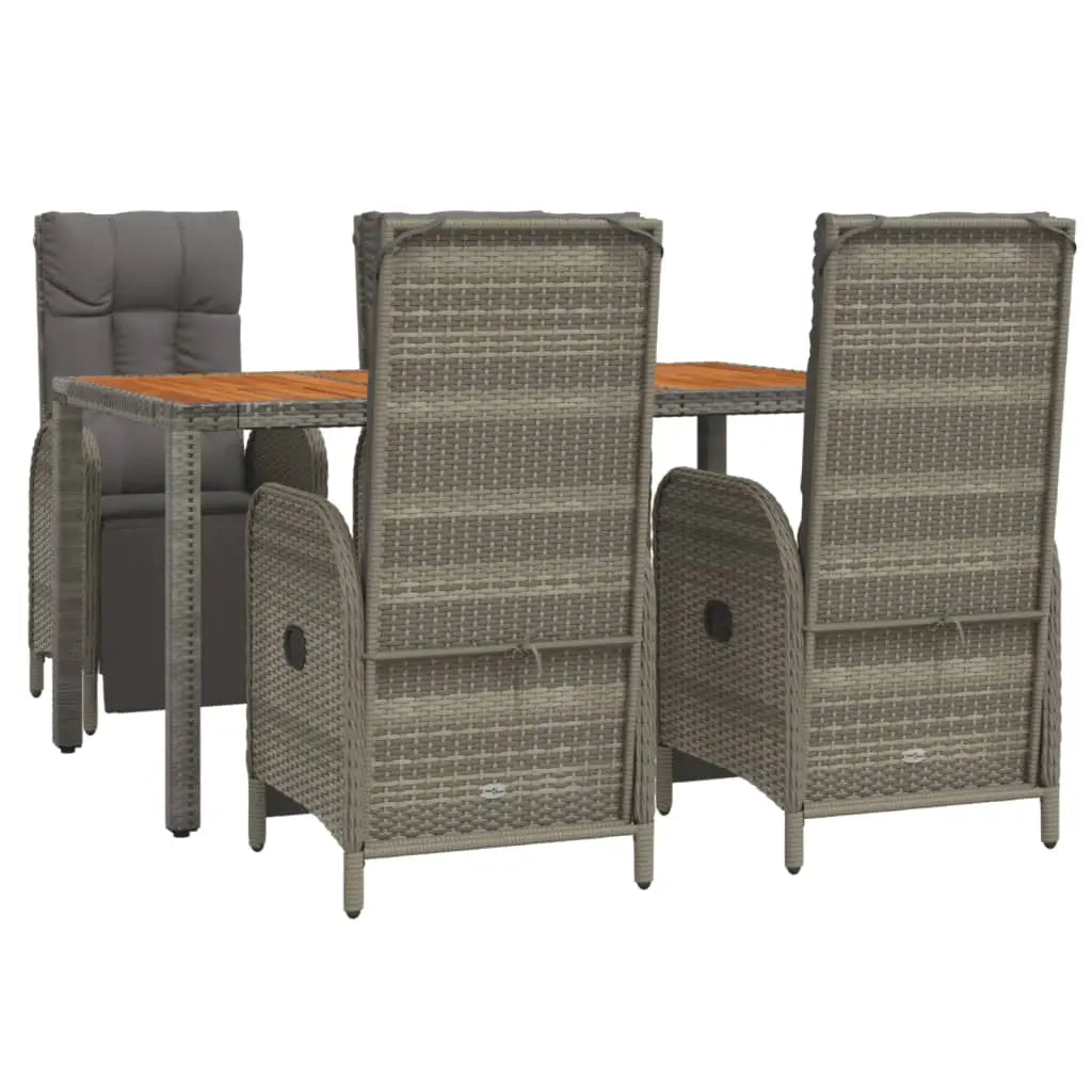 vidaXL 5 Piece Patio Dining Set with Cushions Gray Poly Rattan - Furniture > Outdoor Furniture > Outdoor Furniture Sets