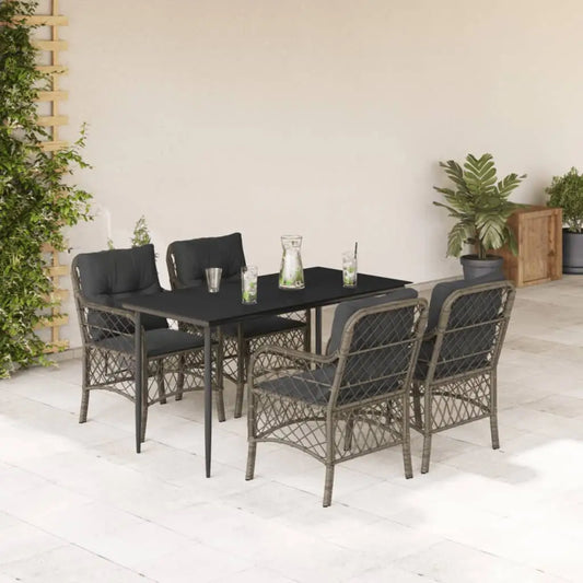 vidaXL 5 Piece Patio Dining Set with Cushions Gray Poly Rattan - Outdoor Furniture Set