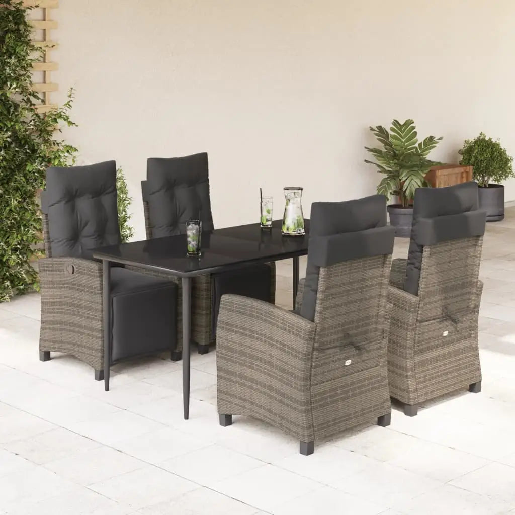 vidaXL 5 Piece Patio Dining Set with Cushions Gray Poly Rattan - Dining Set