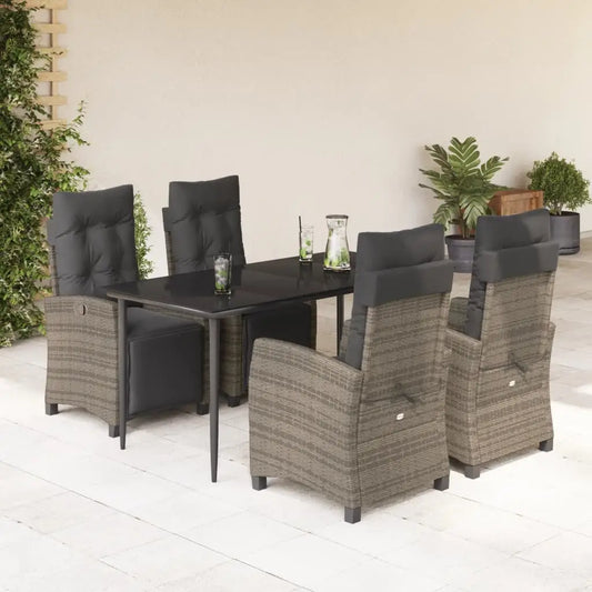 vidaXL 5 Piece Patio Dining Set with Cushions Gray Poly Rattan - Dining Set