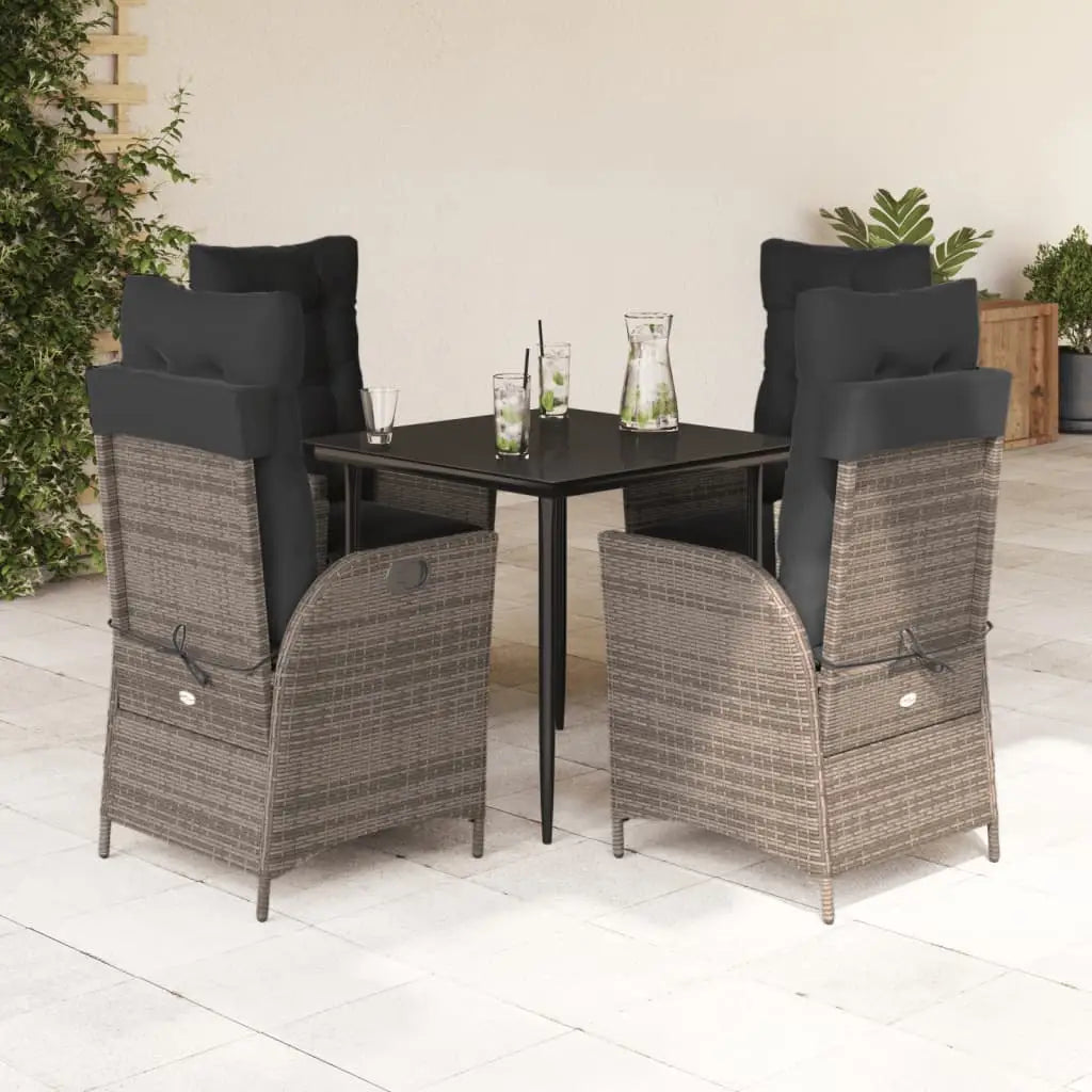 vidaXL 5 Piece Patio Dining Set with Cushions Gray Poly Rattan - Dining Set