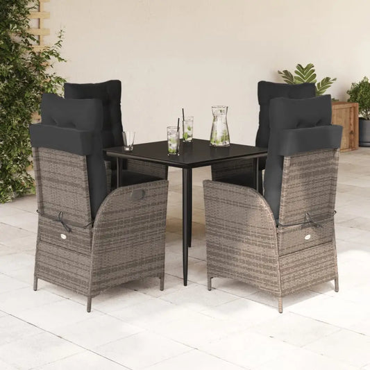 vidaXL 5 Piece Patio Dining Set with Cushions Gray Poly Rattan - Dining Set