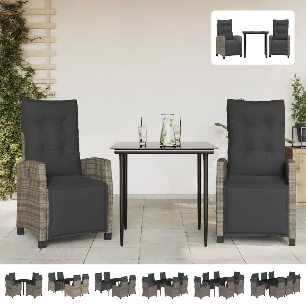 vidaXL 5 Piece Patio Dining Set with Cushions Gray Poly Rattan - Dining Set