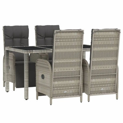 vidaXL 5 Piece Patio Dining Set with Cushions Gray Poly Rattan - Patio Dining Set