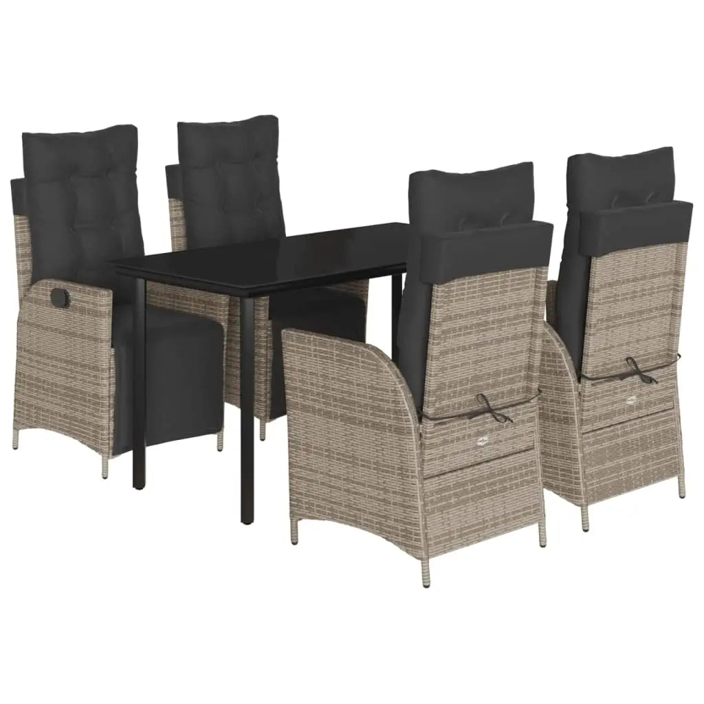 vidaXL 5 Piece Patio Dining Set with Cushions Gray Poly Rattan - Dining Set