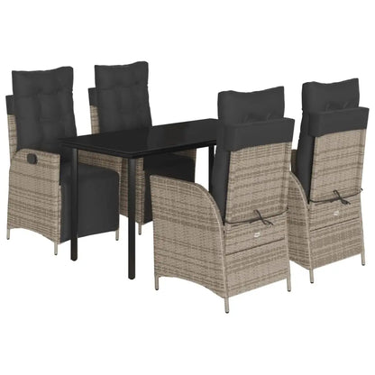 vidaXL 5 Piece Patio Dining Set with Cushions Gray Poly Rattan - Dining Set