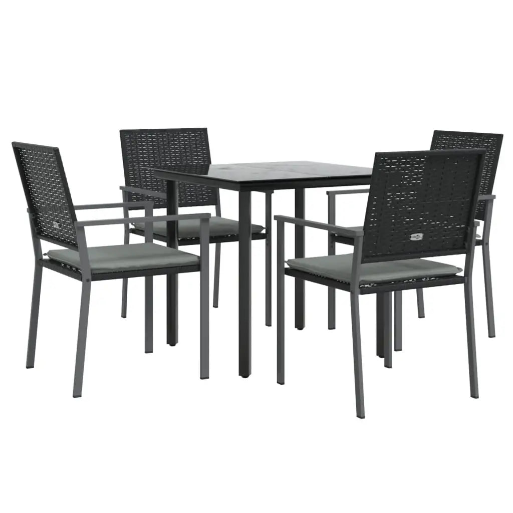 vidaXL 5 Piece Patio Dining Set with Cushions Poly Rattan and Steel - Furniture > Outdoor Furniture > Outdoor Furniture