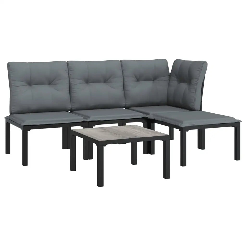 vidaXL 5 Piece Patio Lounge Set Black and Gray Poly Rattan - Outdoor Lounge Set