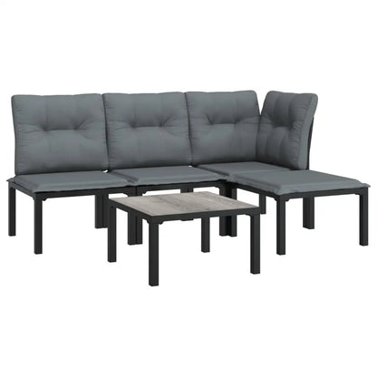 vidaXL 5 Piece Patio Lounge Set Black and Gray Poly Rattan - Outdoor Lounge Set