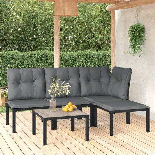 vidaXL 5 Piece Patio Lounge Set Black and Gray Poly Rattan - Outdoor Lounge Set