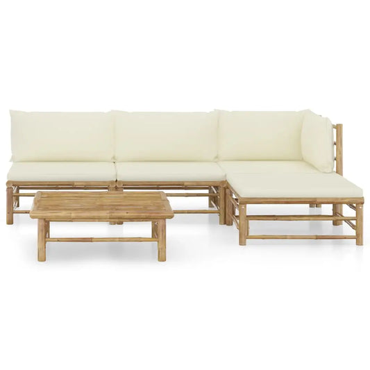 vidaXL 5 Piece Patio Lounge Set with Cream White Cushions Bamboo - Outdoor Furniture Set
