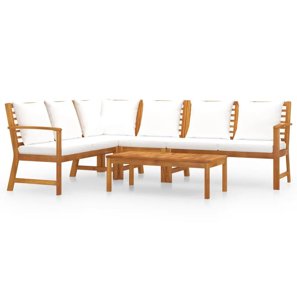 vidaXL 5 Piece Patio Lounge Set with Cushion Cream Solid Acacia Wood - Patio Lounge Set