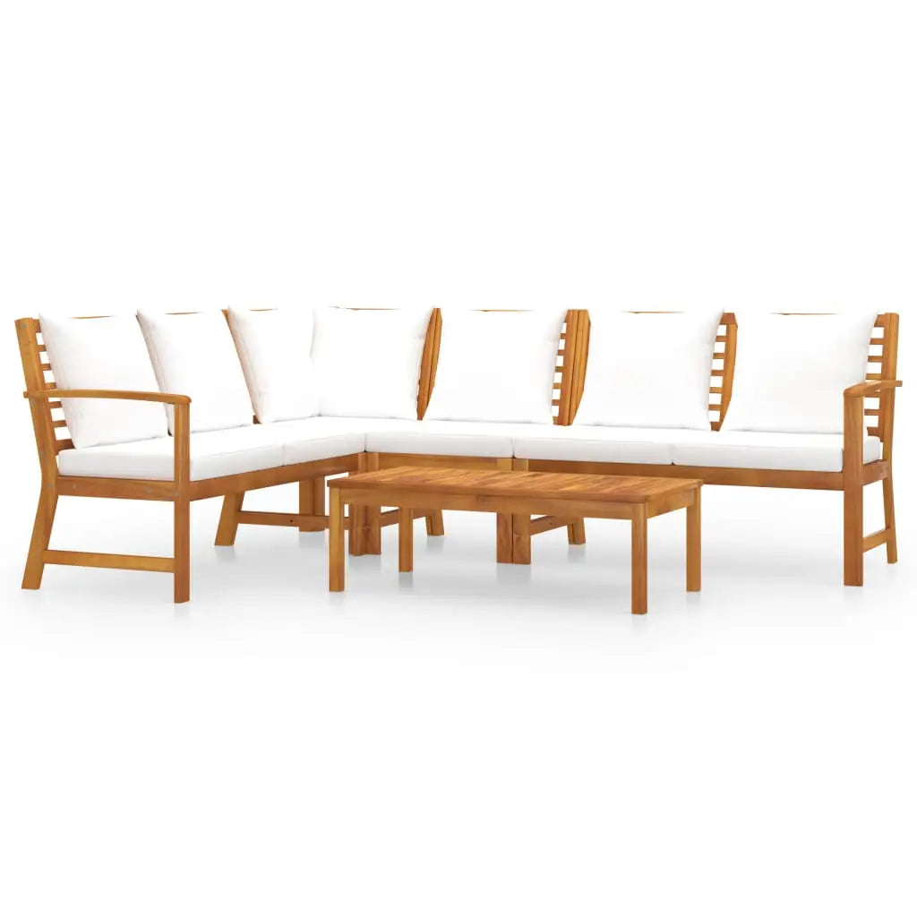 vidaXL 5 Piece Patio Lounge Set with Cushion Cream Solid Acacia Wood - Patio Lounge Set