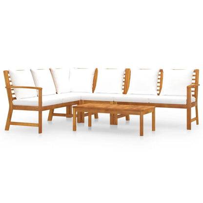 vidaXL 5 Piece Patio Lounge Set with Cushion Cream Solid Acacia Wood - Patio Lounge Set