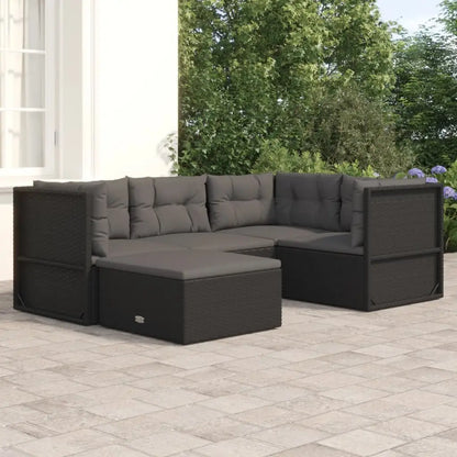 vidaXL 5 Piece Patio Lounge Set with Cushions Black Poly Rattan - Outdoor Furniture Set