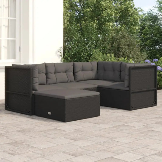 vidaXL 5 Piece Patio Lounge Set with Cushions Black Poly Rattan - Outdoor Furniture Set