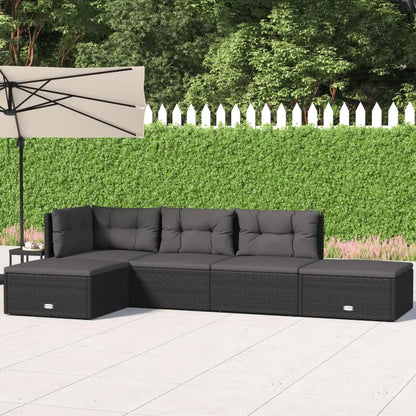 vidaXL 5 Piece Patio Lounge Set with Cushions Black Poly Rattan - Outdoor Furniture Set